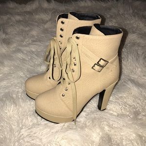 Tan High Heeled Lace Up Boots